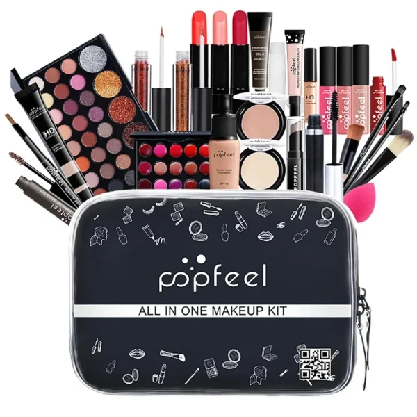 Kit Completo de Maquiagem Profissional para Mulheres – Sombra, Pó, Base e Blush